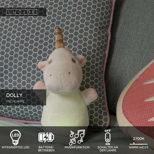 Lucide DOLLY - Tischlampe Kinderzimmer - Batterien - LED - 1x3W 2700K - Mit Musikfunktion - Weiß - USP